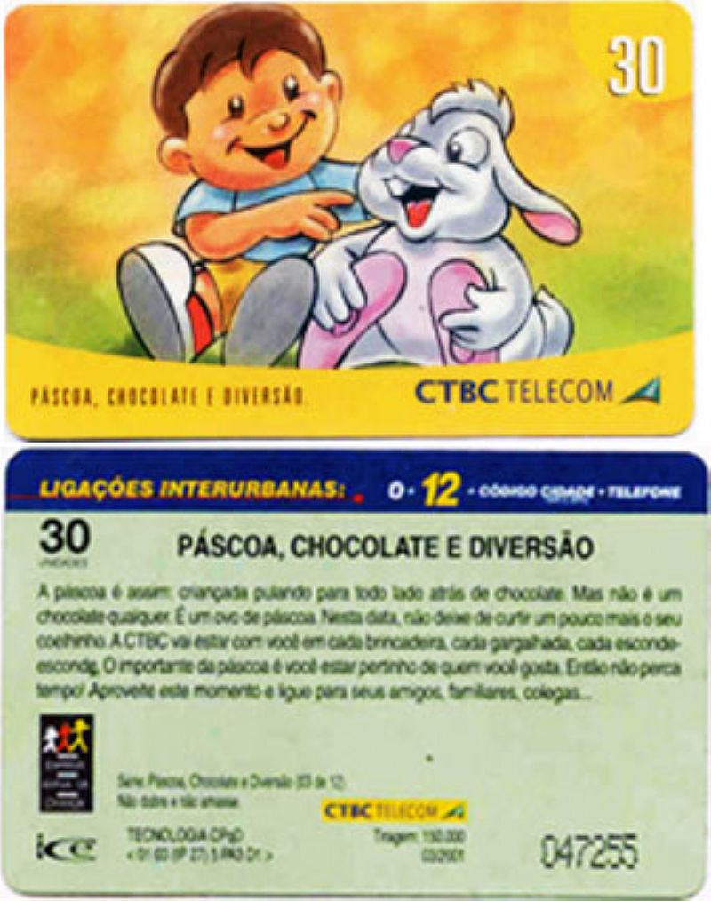 Cartão telefônico pascoa, chocolate e diversao, serie ctbc