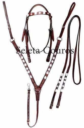 Conjunto De Cabeçada, Peitoral E Rédea De Luxo Sc 03