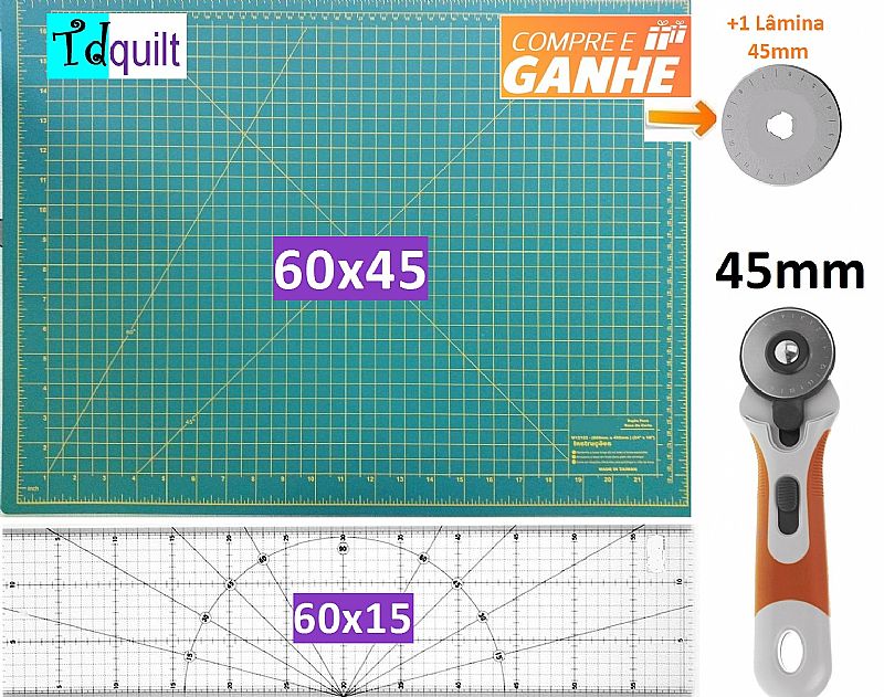 Kit patchwork 1 base 60x45 1 cortador 45 1 regua 60x15