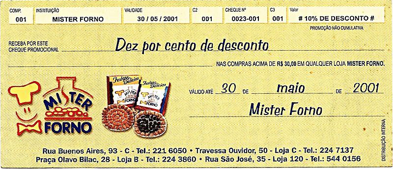 Mister forno, promocao de pizzas para clientes no ano de