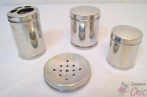 4 Potes Em Aço Inox Brinox Para Banheiro Cchic