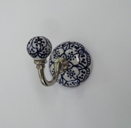 Cabide Cerâmica Azul Indiano Detalhado Com Branco