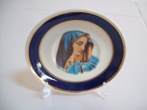Mini Prato Decorativo Porcelana Madona Manto Azul - 10 Cm