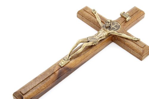 Crucifixo De Parede C/ Medalha São Bento Madeira/metal-