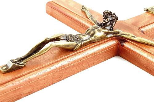Crucifixo Para Parede Ou Mesa Madeira Imagem Metal 40cm