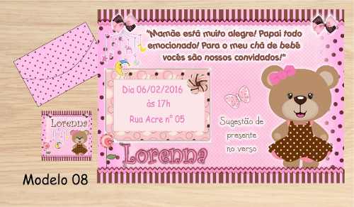 64 Convites Chá Bebê + Envelope + Etiqueta = R$ 