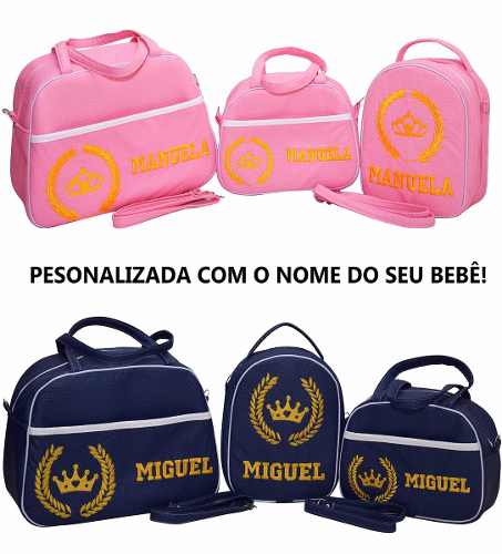 Kit Bolsa De Bebe Maternidade Personalizada Com 3 Peças