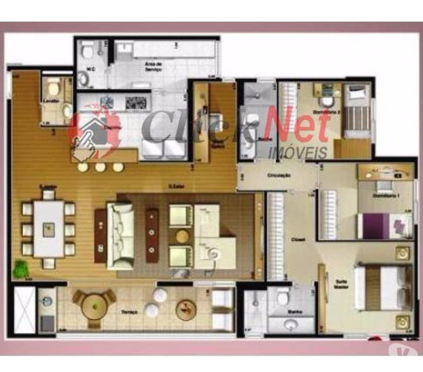 Apartamento com 96m² 3 dormitórios c/ 1 suíte - São