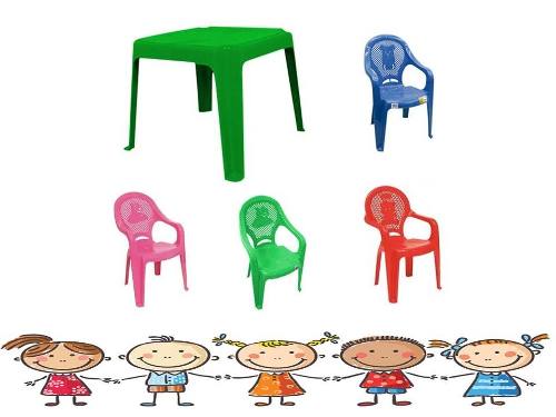 Kit Mesinha +4 Cadeiras Plástica Poltrona Infantil Criança