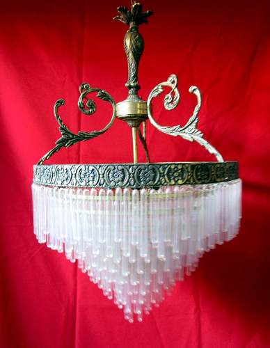 Lustre Antigo De Teto Bronze Com Pingentes De Vidro