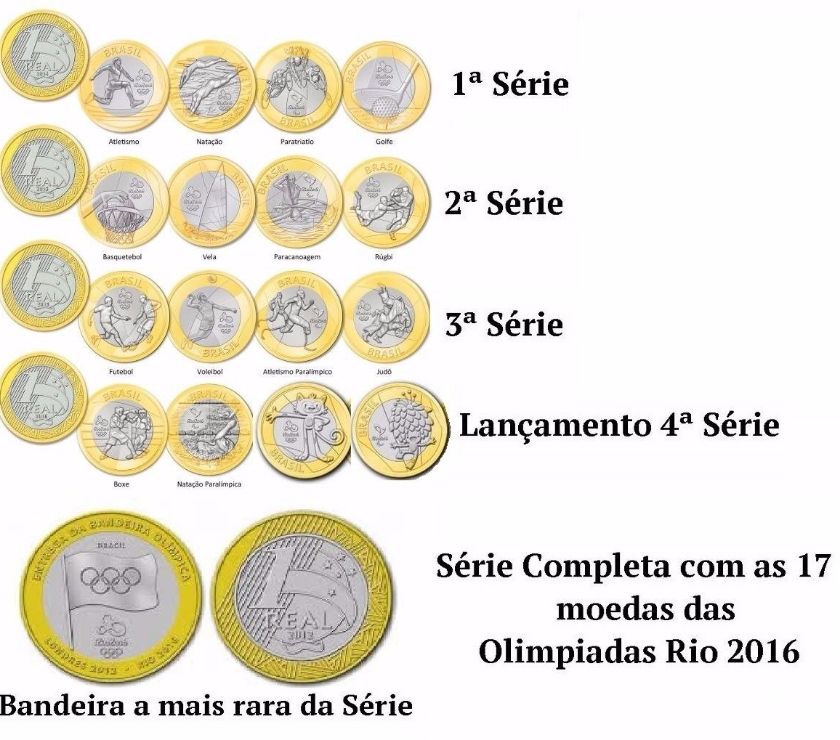 Coleção 17 Moedas Olimpiadas  Completa Bandeira