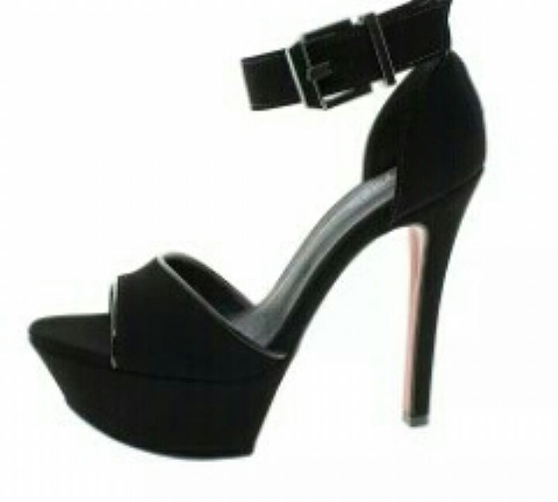 Sandalia feminina salto alto preto/camurca -  cr