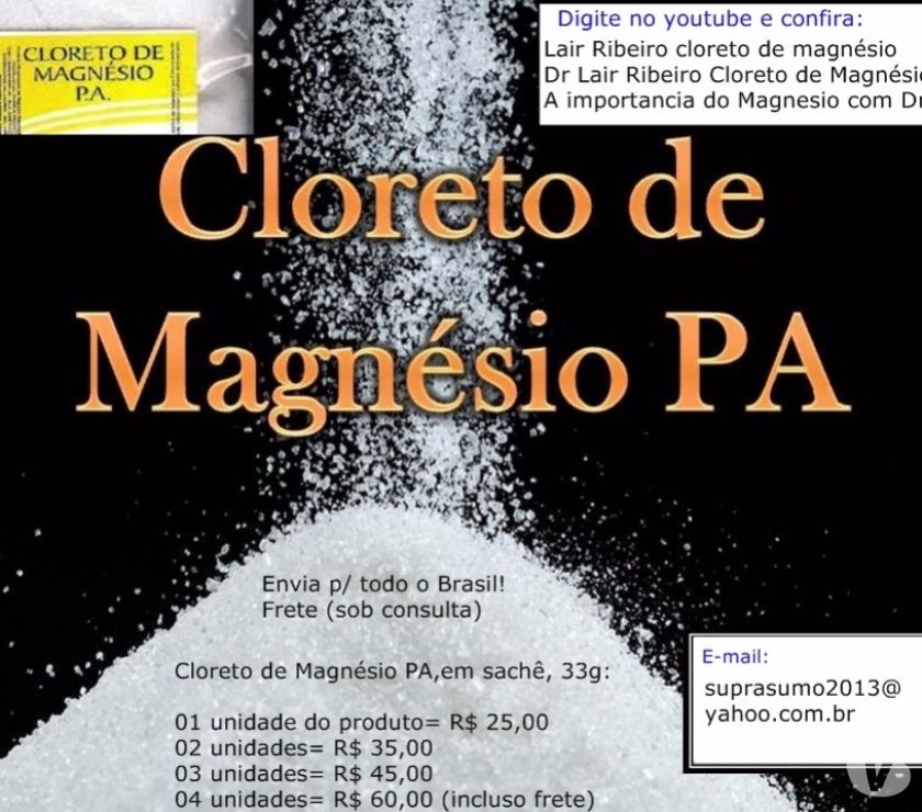 Cloreto de Magnésio PA, sachê, 33g. P todo o Brasil!
