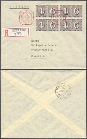 Suíça  envelope registrado de Zurique para Basel selos