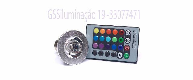 Lâmpada Rgb Spot Led 3w 16 Cores Bivolt Com Controle Remoto
