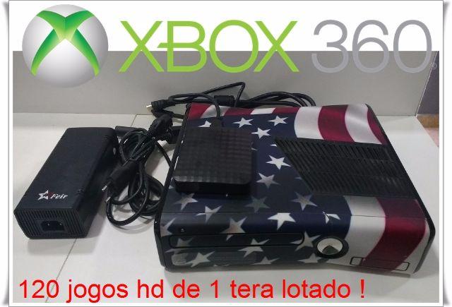 Xbox 360 Slim + 1 Controle + 1 Tera De Jogos Xbox 360