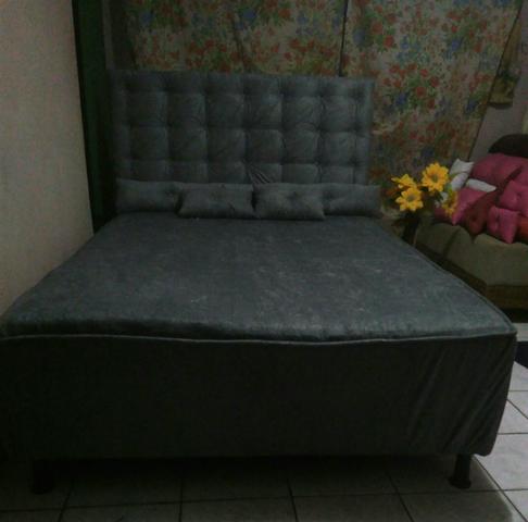 Cama casal Divina no suede 300 lindaaaa Cinza