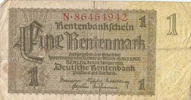 Alemanha Nazi,Cédula de 1 Rentenmark,.Espetacular e