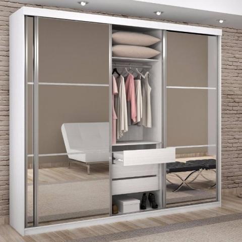 Guarda-Roupa Casal Com Espelho 3 Portas De Correr Londres