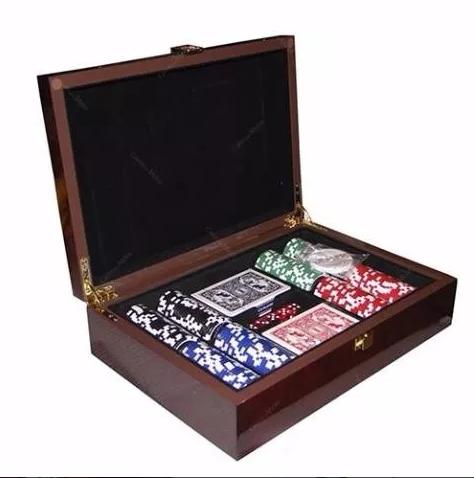Caixa Kit Poker Em Madeira