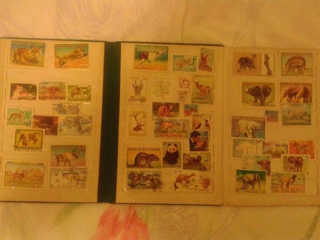 Coleção de selos de animais em álbum dos correios