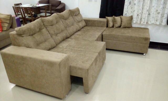 Sofá retrátil 4 lugares mais pufe mais poltrona, direto da