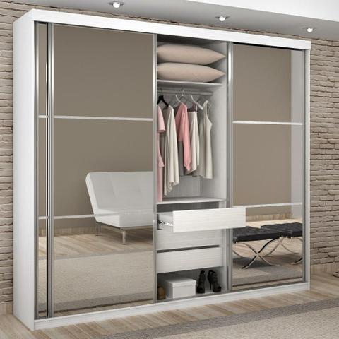 Guarda-Roupa Casal Com Espelho 3 Portas De Correr Londres
