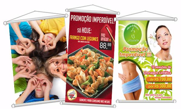 Banners com acabamento em bastão e ilhós