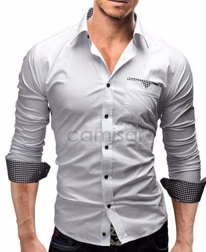 Camisa Social Masculina Slim Fit Branca Para Homens
