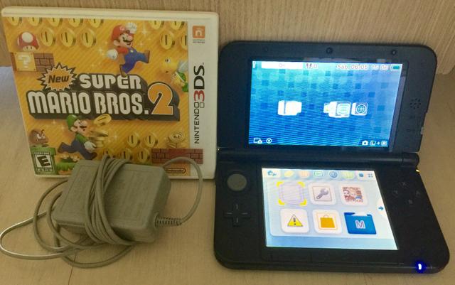 3DS XL azul - USADO, com carregador e New Super Mario Bros 2