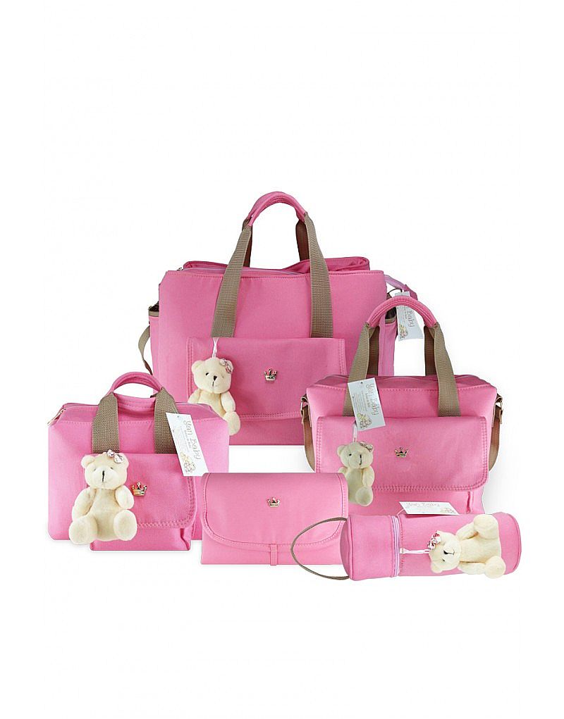 Kit bolsas maternidade 5 pecas guatemala rosa para bebes