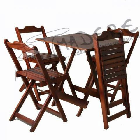 Conjunto com 02 mesas e 04 cadeiras - madeira dobrável