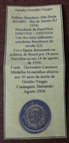 Medalha bi-metalica Getúlio Vargas