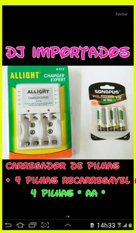Carregador de pilhas com 4 pilhas recarregável apenas RS