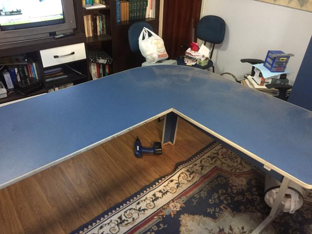 Mesa para Escritório em L azul c Gavetas
