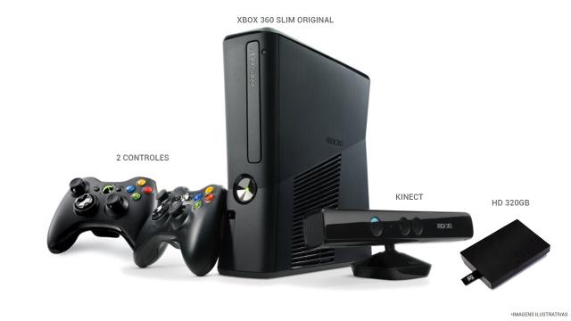XBox Slim 360 Original + 2 Controles + Kinect + HD 320GB