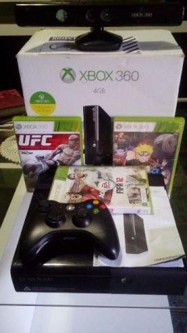 Xbox360+kinect+3 jogos+controle, cabos e manuais na caixa