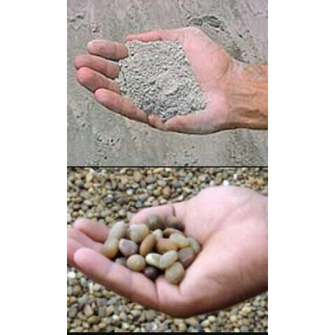 Areia e seixo, pedra brita e barro, tijolos paletizado