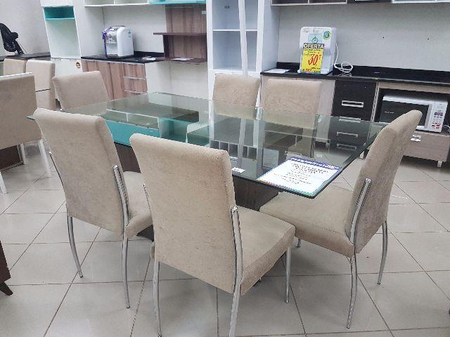Conjunto de Mesa com 6 Cadeiras Estofadas Somopar