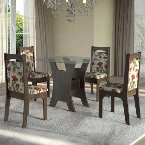 Mesa Veneza com tampo de vidro e 4 cadeiras MDF - veja