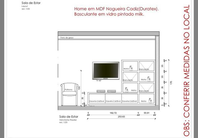 Home em MDF Nogueira cadiz (duratex) Basculante em vidro