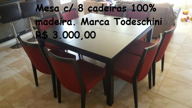 Mesa de jantar 1,40x1,40m c/ 8 cadeiras marca Todeschini