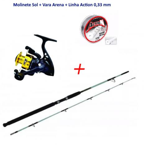 Kit de pesca Molinete Sol + Vara Arene + Linha Action 0,33