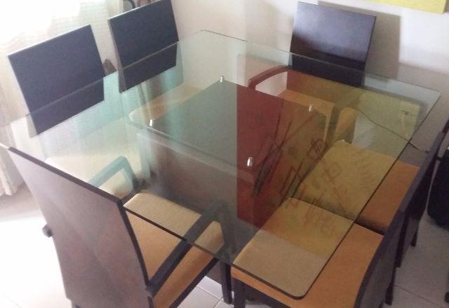 Mesa de Jantar Quadrada de Vidro + 6 Cadeiras