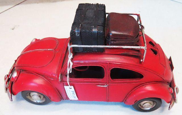 Miniatura Lata Retro Volkswagen Fusca Bagageiro Vermelho 69