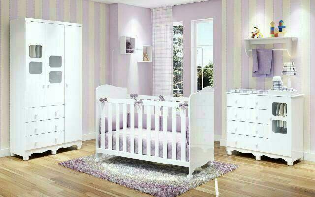 Quarto de bebê Uli 100% MDF - Berço, comoda e Roupeiro