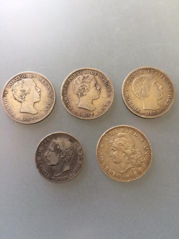 5 moedas de prata do Sec. 18