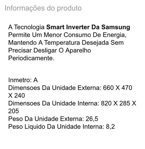 Ar condicionado split samsung INVERTER  btus com vírus
