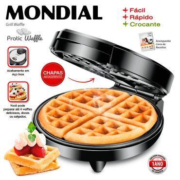 Máquina Waffle Mondial Preta e Inox