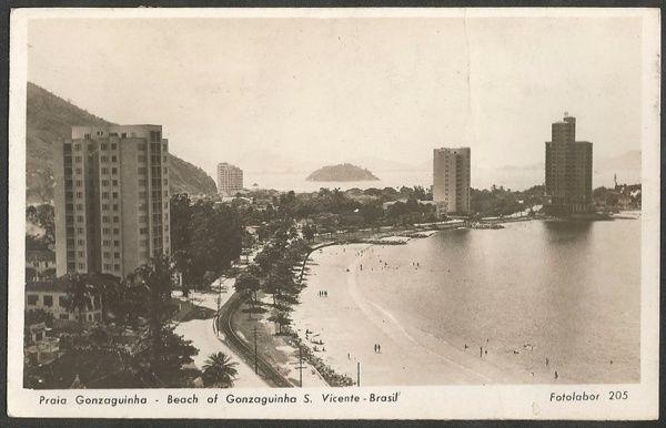 São Vicente - Praia Gonzaguinha - Cartão Postal antigo